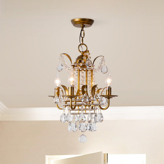 Classic Gold Metal Chandelier With 4-Light Lantern Design And Crystal Droplet Accents