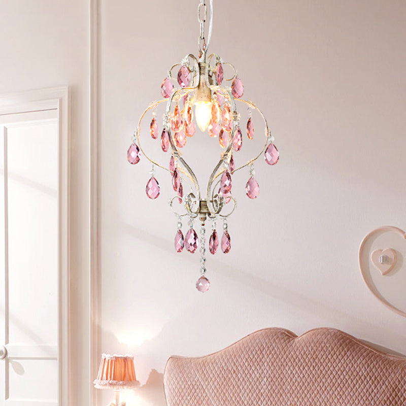 Distressed White Lantern Pendant Light With Crystal Accents