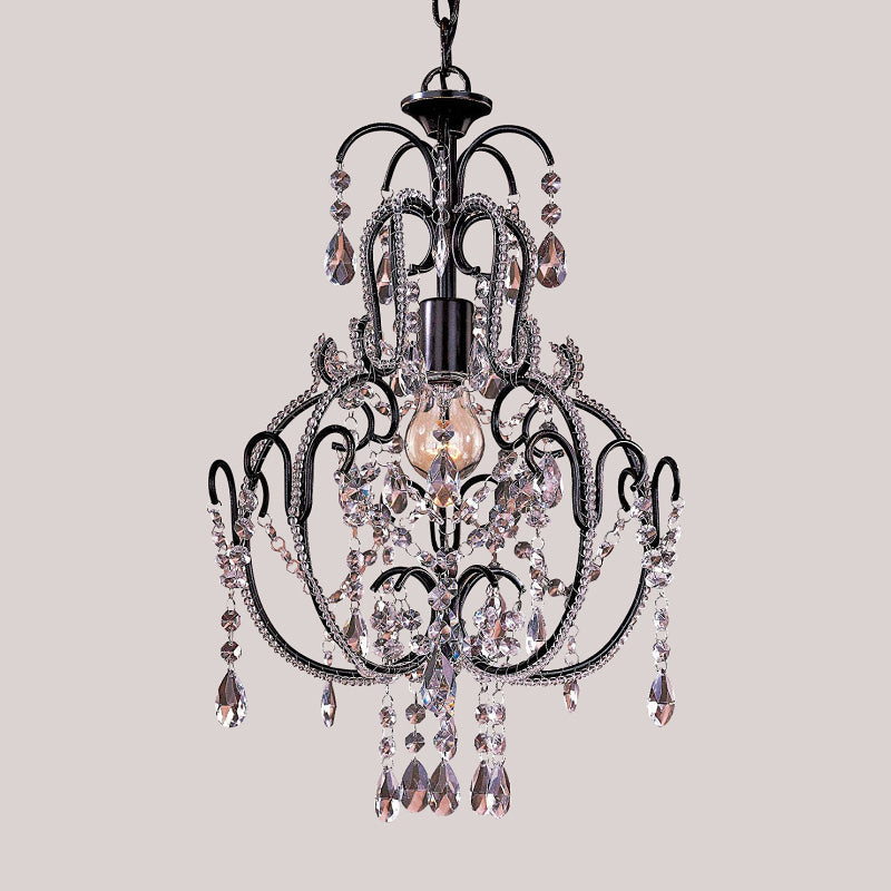 Vintage 2-Tier Metallic Suspension Light: Black Ceiling Lighting With Clear Glass Drops - Ideal For