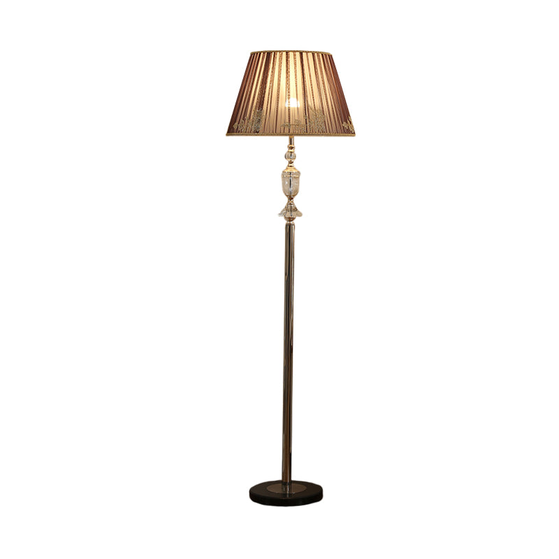 Clear Crystal Floor Lamp - Minimalistic Champagne Stand Up Light With Fabric Shade