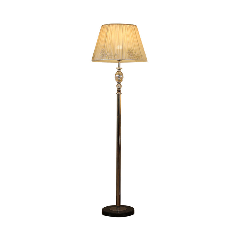 Contemporary Champagne Floor Lamp With Flower Design - Fabric Conical Shade 1-Bulb Standing Light