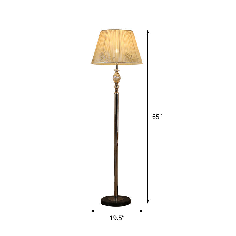 Contemporary Champagne Floor Lamp With Flower Design - Fabric Conical Shade 1-Bulb Standing Light