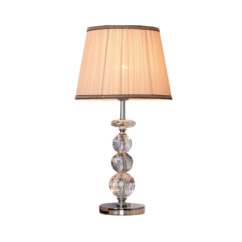 Modern Clear Crystal Reading Lamp - Single Bulb Beige/Coffee Night Table Lighting With Braided Trim