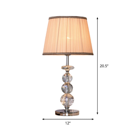 Modern Clear Crystal Reading Lamp - Single Bulb Beige/Coffee Night Table Lighting With Braided Trim