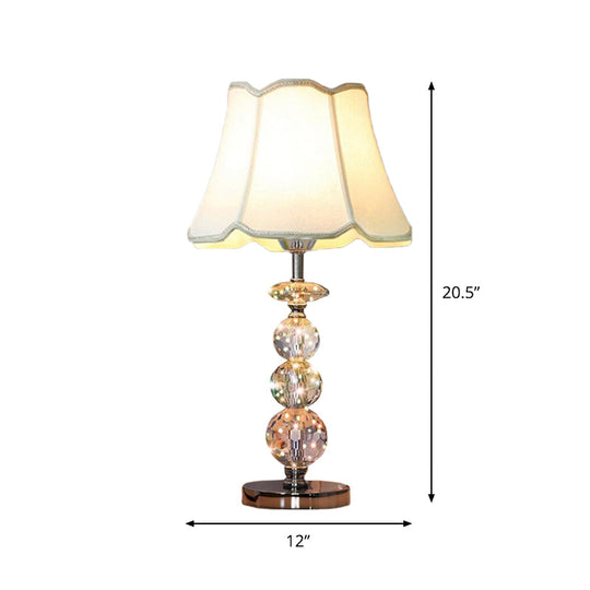 Modern Clear Crystal Reading Lamp - Single Bulb Beige/Coffee Night Table Lighting With Braided Trim