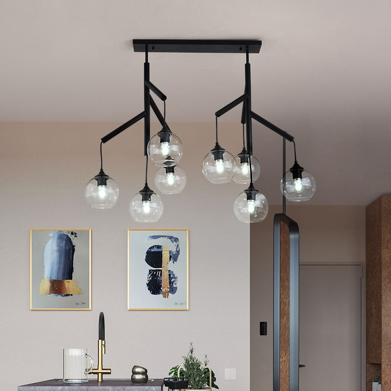Ultra-Modern Clear Glass Island Pendant With 8 Lights - Hanging Ceiling Fixture Black