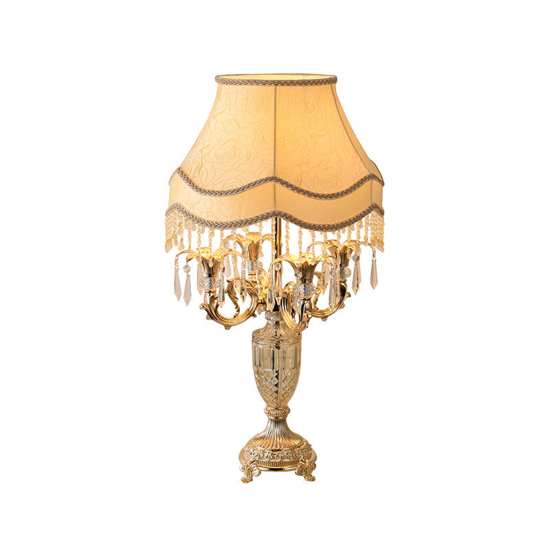 Traditional Gold Metal Flower Table Lamp With Crystal Spears