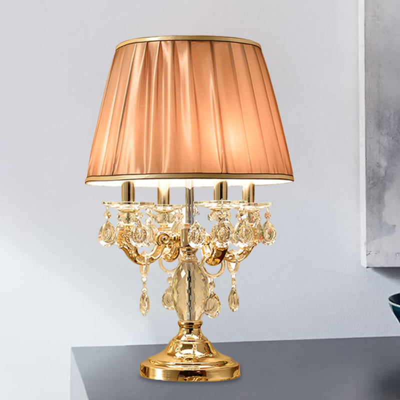 Traditional Gold Metal Candelabra Table Lamp With Crystal Raindrops