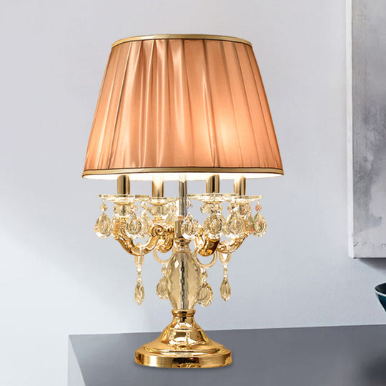 Traditional Gold Metal Candelabra Table Lamp With Crystal Raindrops