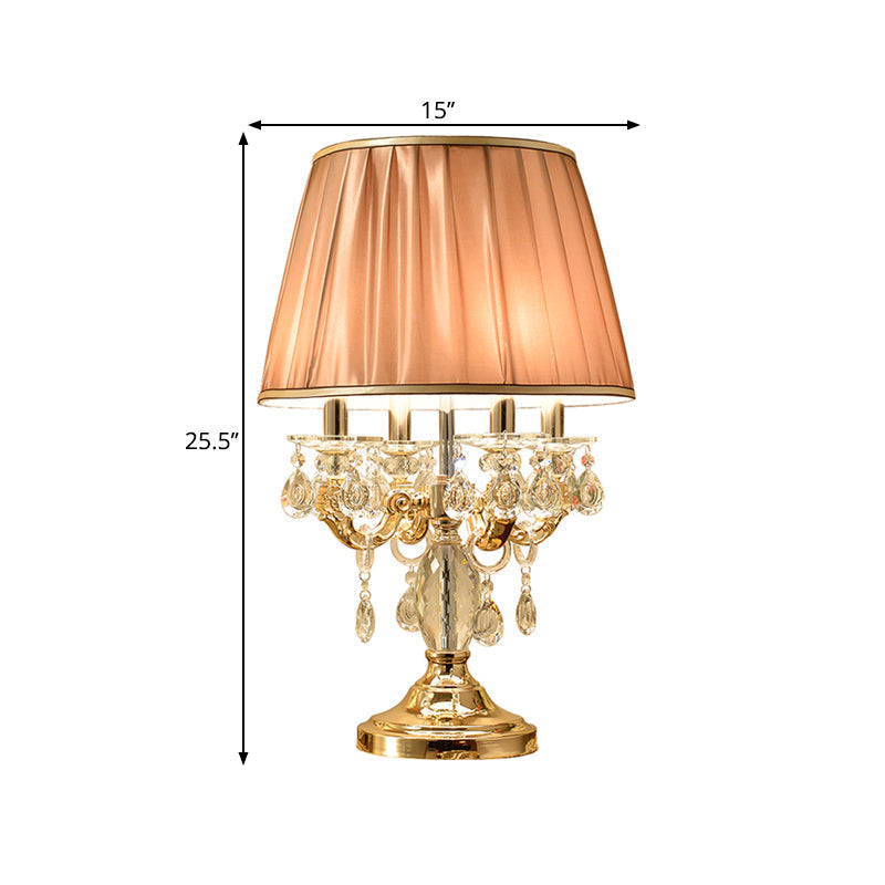 Traditional Gold Metal Candelabra Table Lamp With Crystal Raindrops