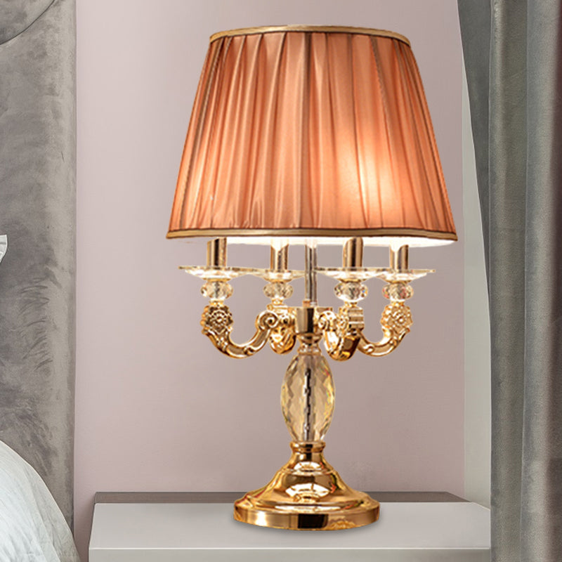 Traditional Gold Metal Candelabra Table Lamp With Crystal Raindrops