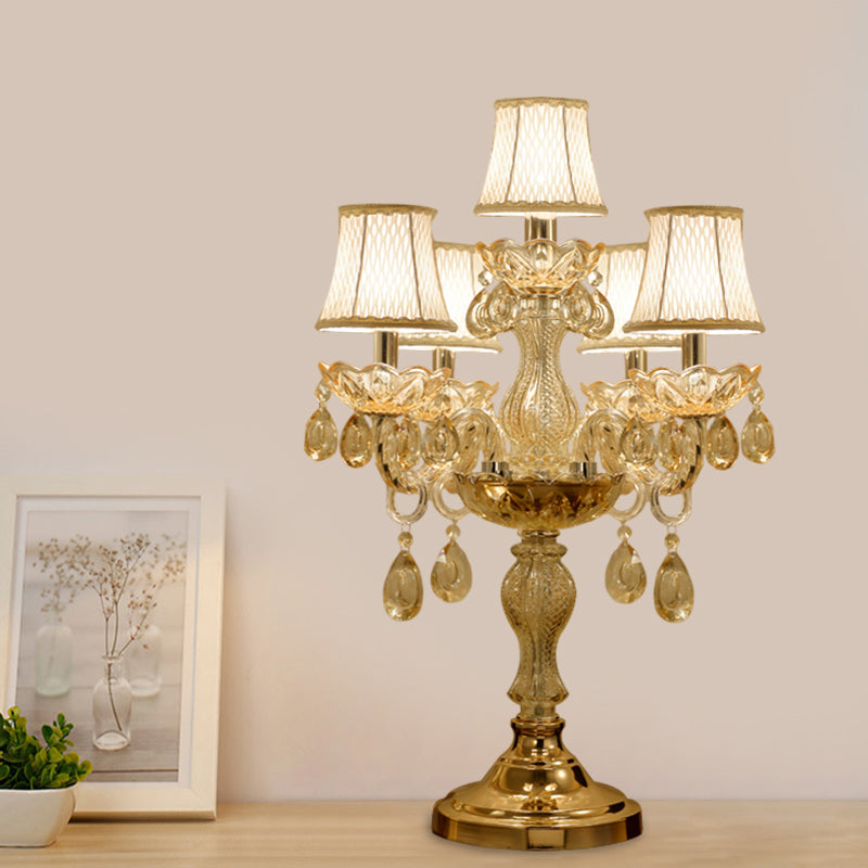 Traditional Gold Crystal Candlestick Table Lamp With White Bell Fabric Shade 5 /