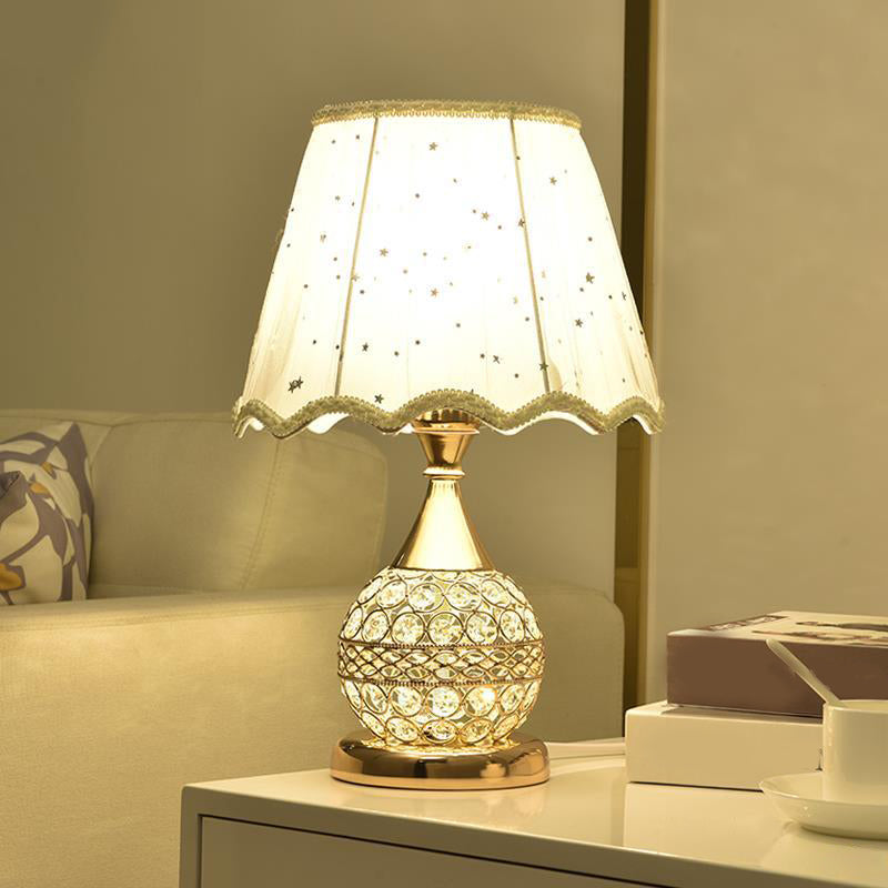 Gold Nightstand Lamp With Crystal Embedding Traditional Table Light Star-Patterned Shade / B