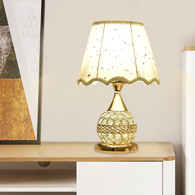 Gold Nightstand Lamp With Crystal Embedding Traditional Table Light Star-Patterned Shade