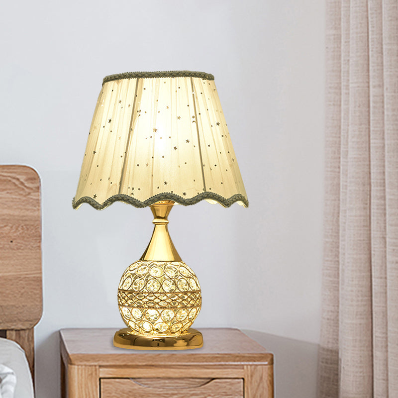 Gold Nightstand Lamp With Crystal Embedding Traditional Table Light Star-Patterned Shade / C