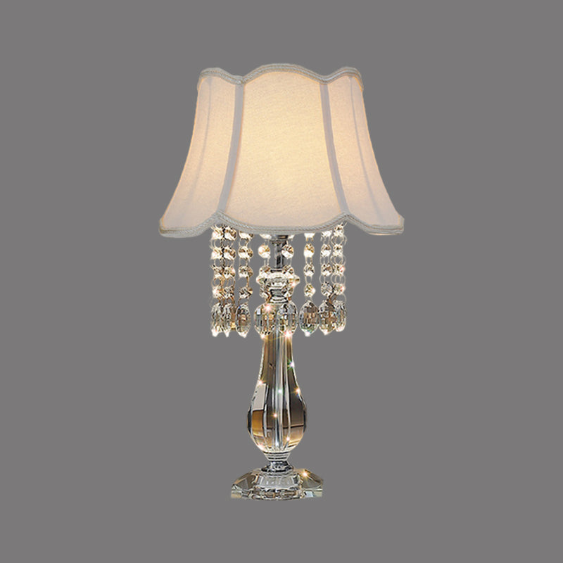 Beige/Burgundy/Sky Blue Traditional Nightstand Lamp With Crystal Beads And Bell/Pleated Shade For