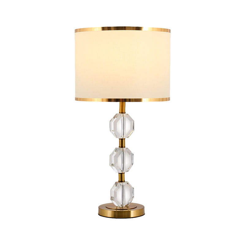Gold Crystal Beveled Night Table Lamp - Traditional Spherical Design With Fabric Shade Perfect For