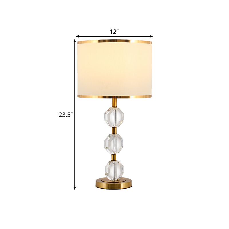 Gold Crystal Beveled Night Table Lamp - Traditional Spherical Design With Fabric Shade Perfect For
