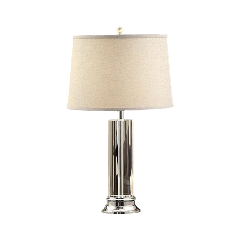 Classic Barrel Shade Nightstand Lamp - 1-Head Fabric Table Light In Beige With Crystal Post