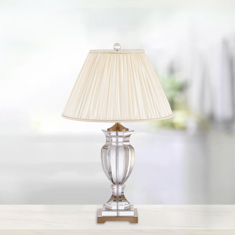 White Crystal Table Lamp - Traditional Bedside Lighting With Fabric Shade Clear