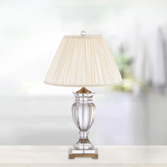 White Crystal Table Lamp - Traditional Bedside Lighting With Fabric Shade Clear