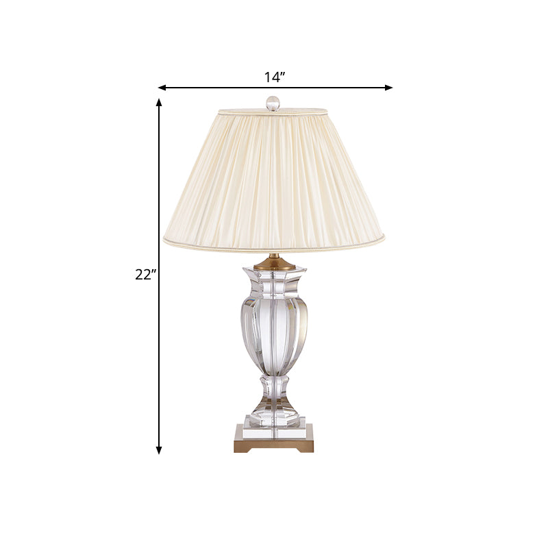 White Crystal Table Lamp - Traditional Bedside Lighting With Fabric Shade
