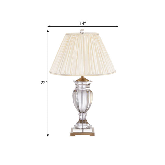 White Crystal Table Lamp - Traditional Bedside Lighting With Fabric Shade