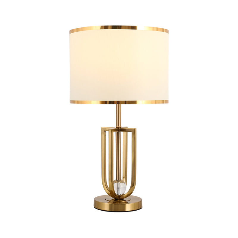 Traditional Gold Metal Table Lamp With Intersected Frame And White Fabric Shade