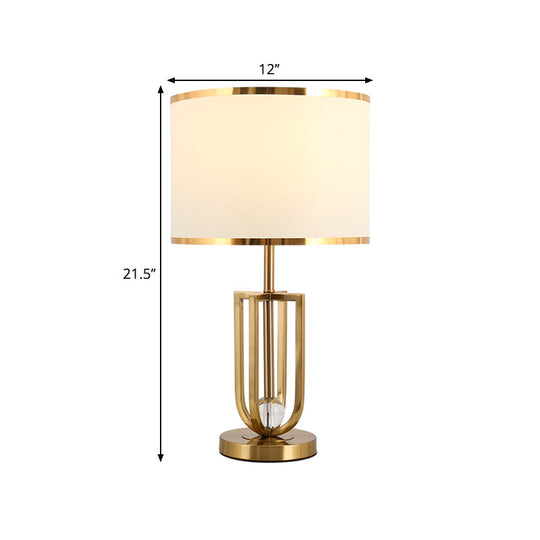 Traditional Gold Metal Table Lamp With Intersected Frame And White Fabric Shade