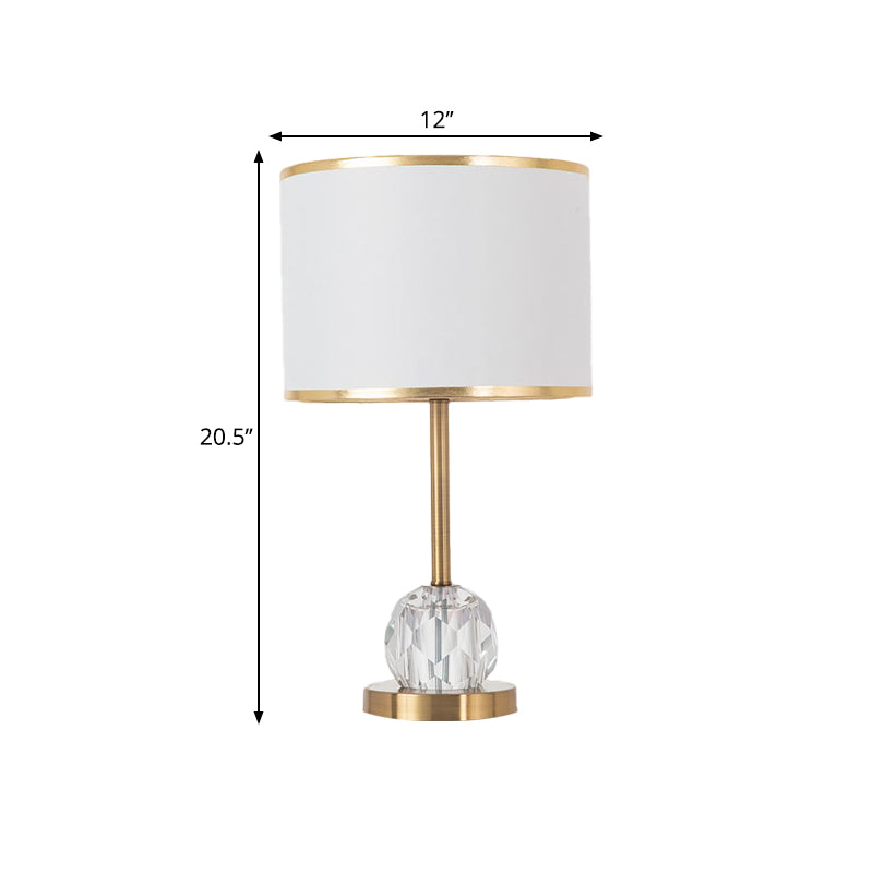Traditional Gold Table Lamp With Drum Shade Crystal Décor - 1 Light Nightstand