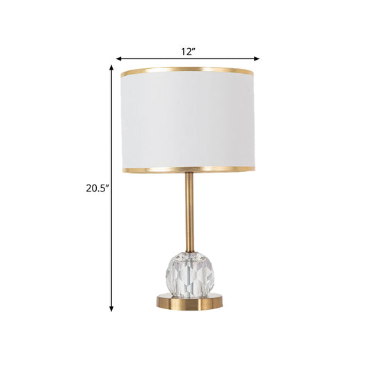 Traditional Gold Table Lamp With Drum Shade Crystal Décor - 1 Light Nightstand
