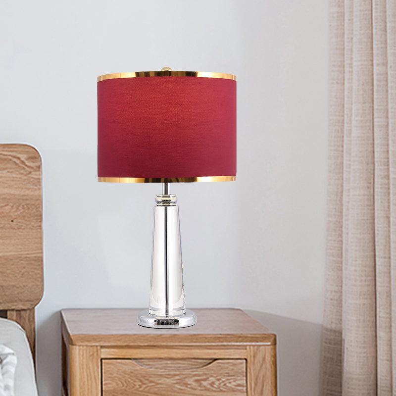 Zoe - Burgundy Circular Nightstand Lamp with Crystal Lamp-Post