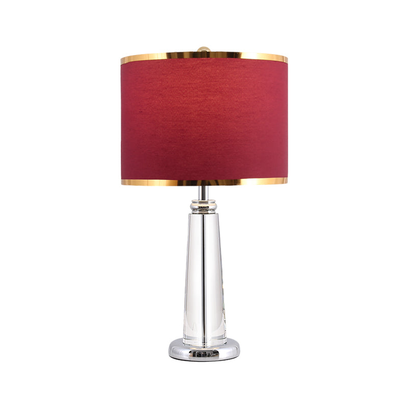 Burgundy Nightstand Lamp: Traditional Fabric Shade Crystal Lamp-Post 1 Bulb
