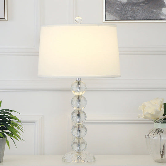 Eleonora - White Tapered Table Lamp with Fabric Shade and Crystal Orbs