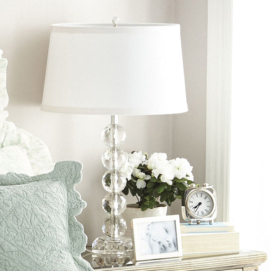 Classic Tapered Table Lamp With Fabric Shade And Crystal Orbs In White