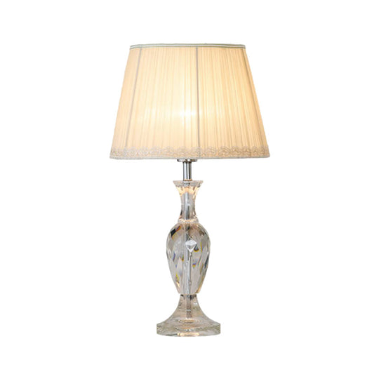 Green/Beige Crystal Night Stand Lamp With Fabric Shade - Traditional Table Light For Sleeping Room