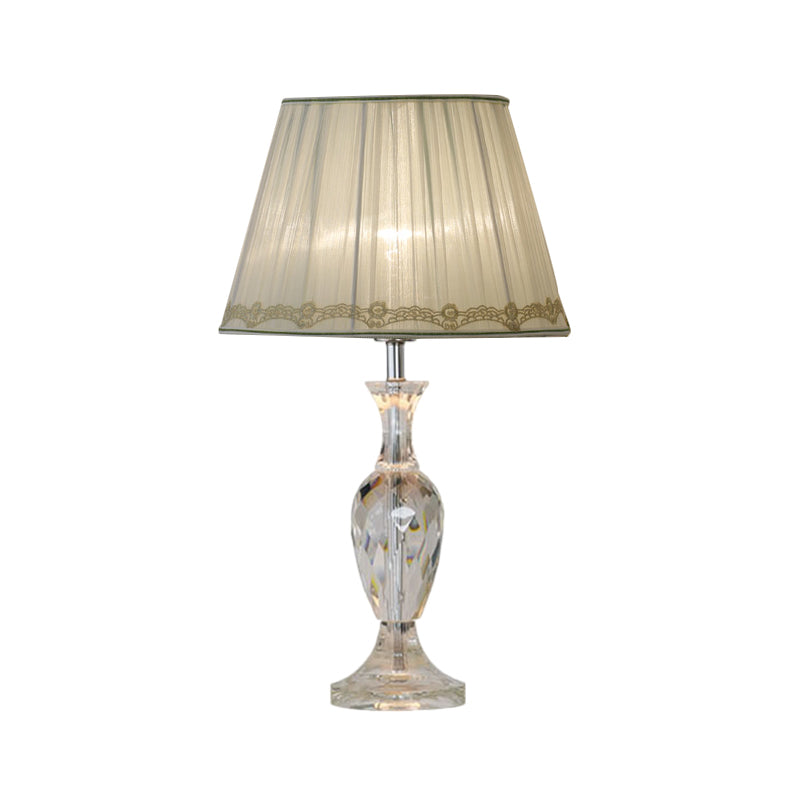 Green/Beige Crystal Night Stand Lamp With Fabric Shade - Traditional Table Light For Sleeping Room