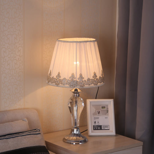 Tapered Pleated Shade Crystal Table Lamp - Traditional Design White Finish Clear