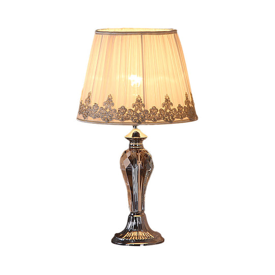 Tapered Pleated Shade Crystal Table Lamp - Traditional Design White Finish