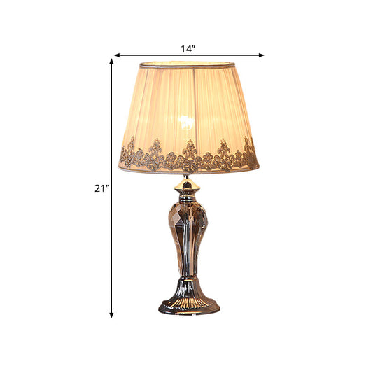 Tapered Pleated Shade Crystal Table Lamp - Traditional Design White Finish