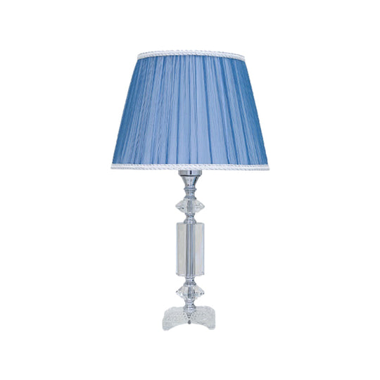 Traditional Blue/Cream Gray/Beige Tapered Pleated Shade Table Lamp With Crystal Base