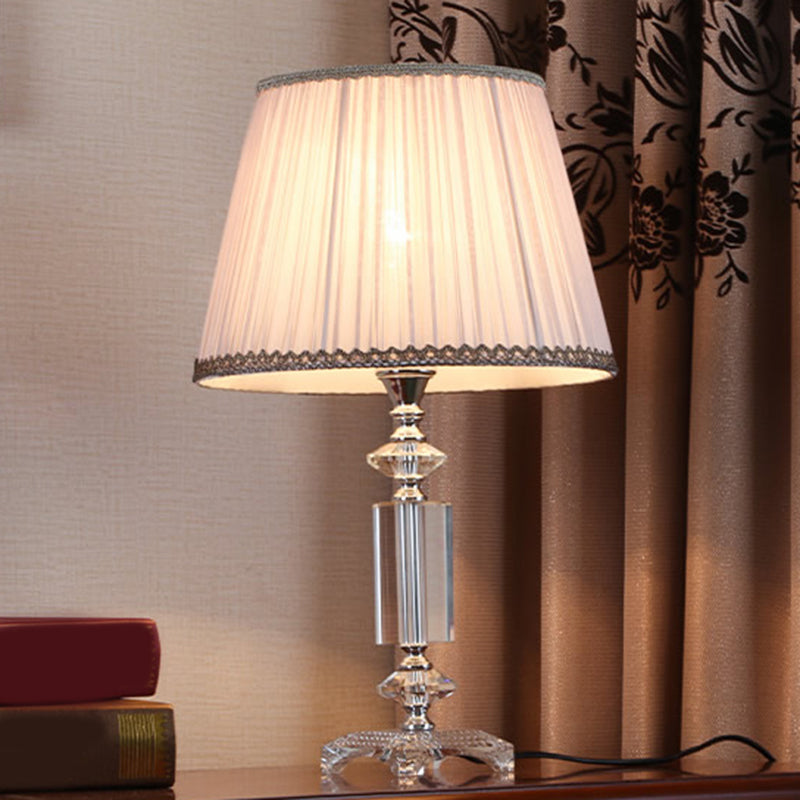 Traditional Blue/Cream Gray/Beige Tapered Pleated Shade Table Lamp With Crystal Base Cream Gray