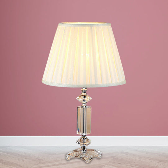 Traditional Blue/Cream Gray/Beige Tapered Pleated Shade Table Lamp With Crystal Base Beige
