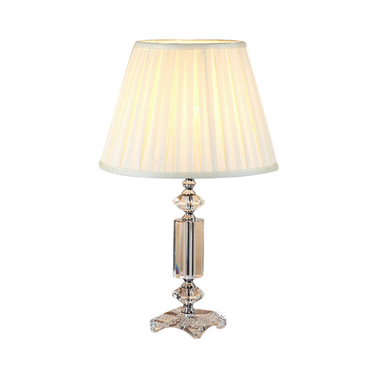 Traditional Blue/Cream Gray/Beige Tapered Pleated Shade Table Lamp With Crystal Base