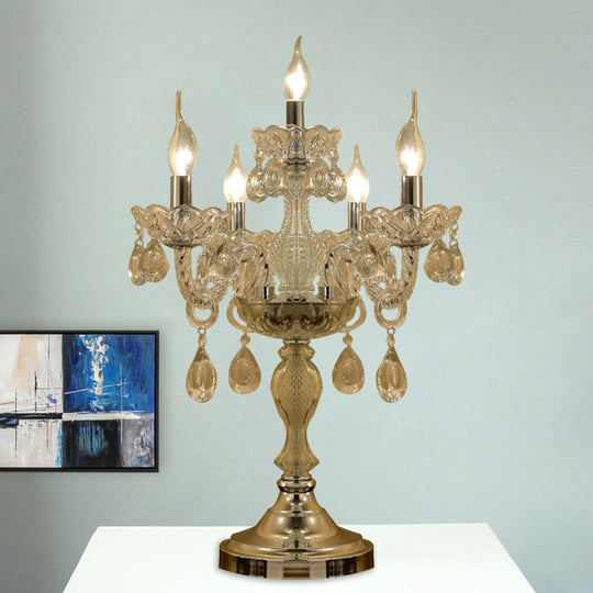 Rita - Elegant Candelabra Bedroom Table Light Traditional Clear Crystal 5/6/7 Heads Chrome Night Stand Lamp