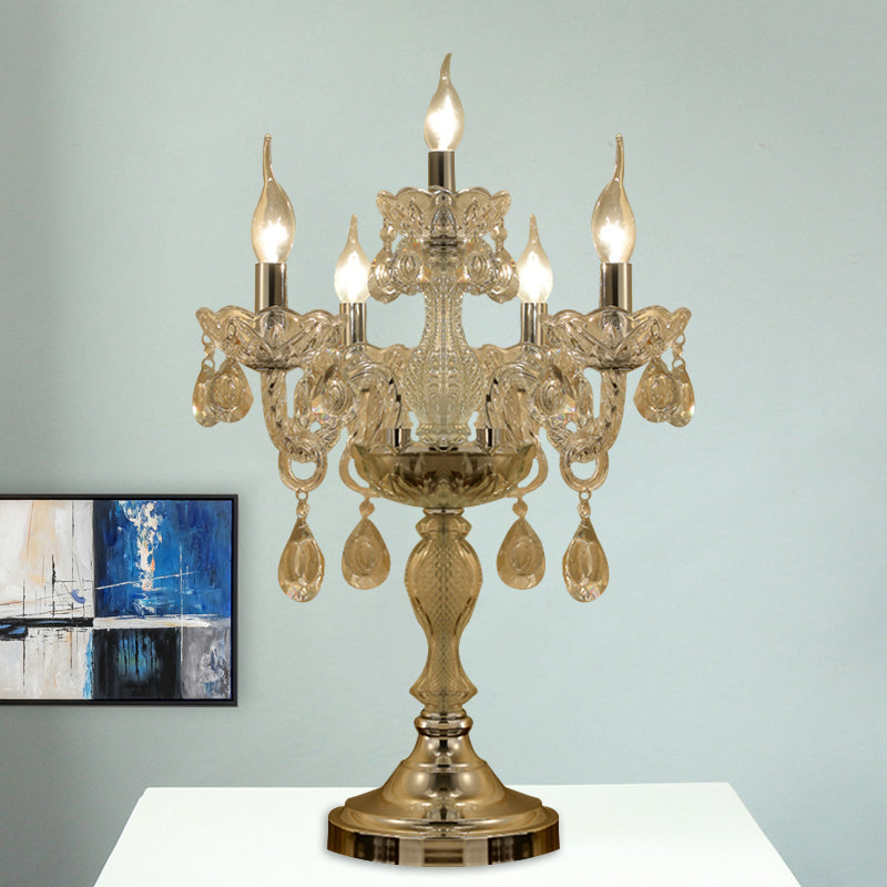 Traditional Clear Crystal Candelabra Table Lamp - 5/6/7 Heads Chrome Nightstand Light 5 /