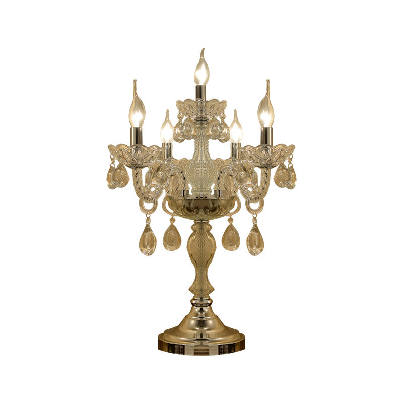 Rita - Elegant Candelabra Bedroom Table Light Traditional Clear Crystal 5/6/7 Heads Chrome Night Stand Lamp