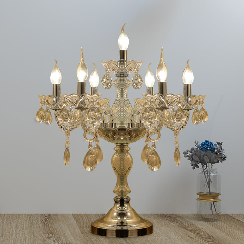 Traditional Clear Crystal Candelabra Table Lamp - 5/6/7 Heads Chrome Nightstand Light 7 /