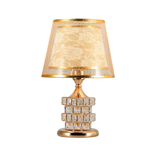 Traditional Gold/Silver Floral Inner Shade Table Lamp With Crystal Blocks: Bedside Nightstand Light