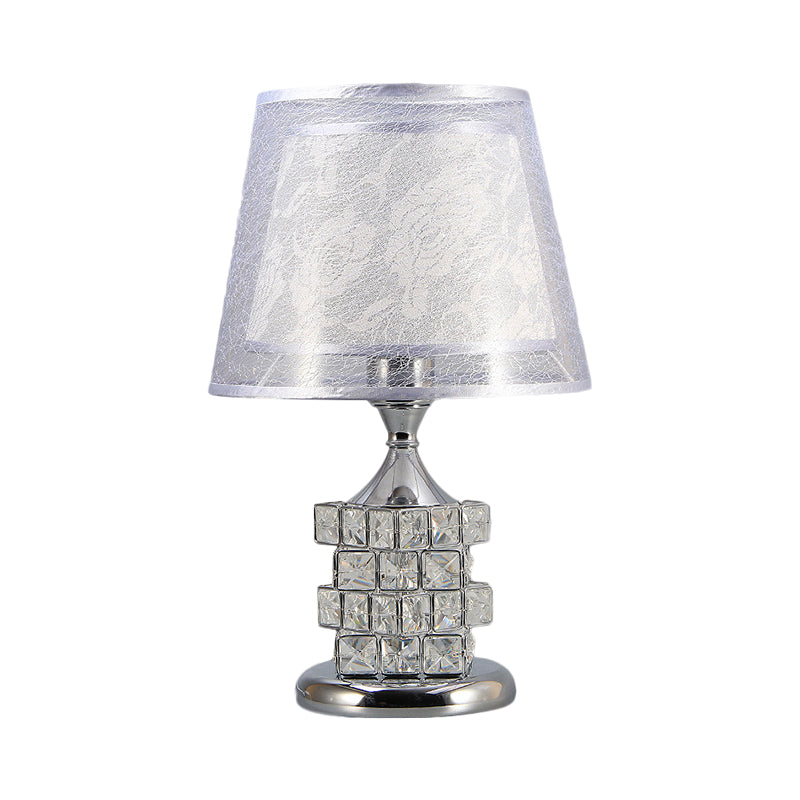 Traditional Gold/Silver Floral Inner Shade Table Lamp With Crystal Blocks: Bedside Nightstand Light